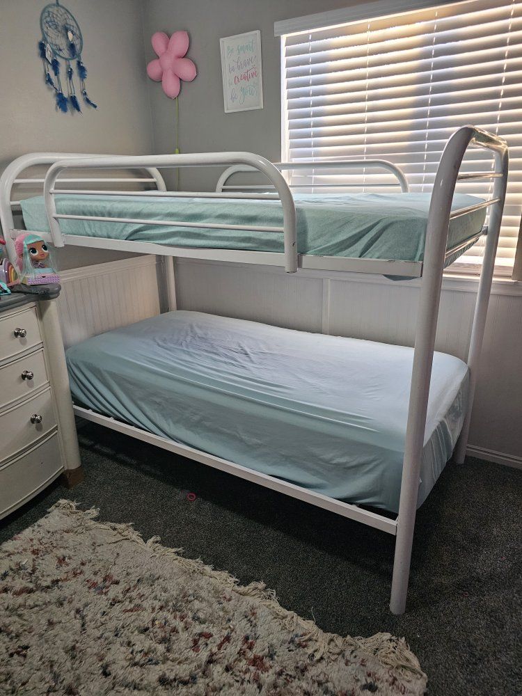 Twin Metal White Bunk Beds