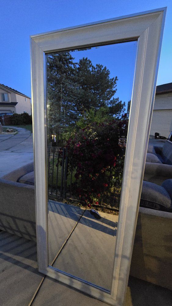 Tall White Framed Mirror – 81” x 33”