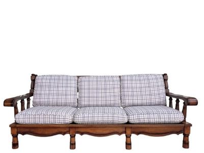 Vintage Wooden Frame Plaid Sofa 3-Seater Couch
