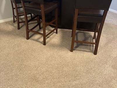 Set of 3 Bar Stools - Dark Wood Frame & Brown Faux Leather Upholstery - Counter Height Seating