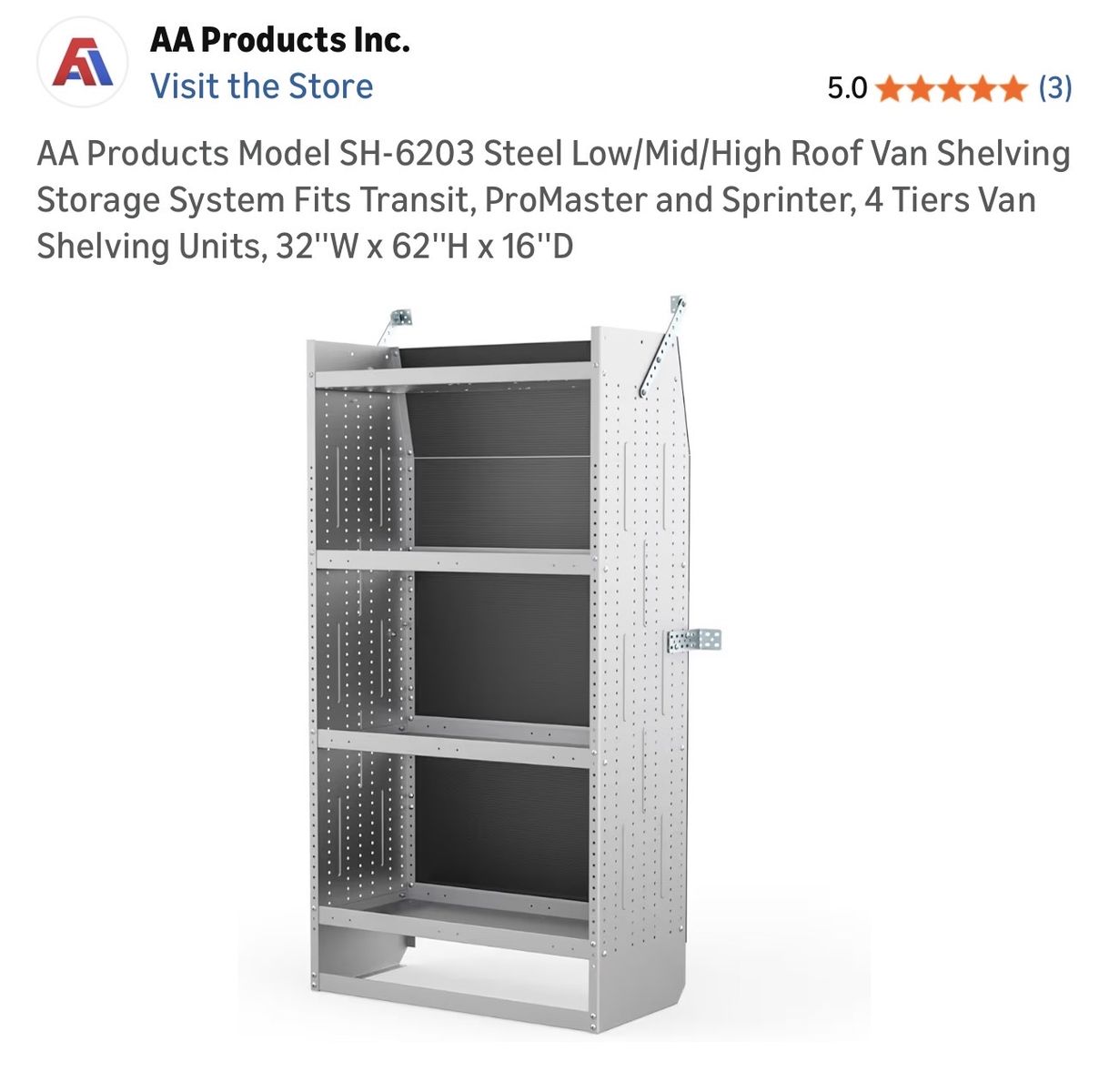 $100 LESS THAN AMAZON! BRAND NEW AA Products SH-6203 4-Tier Steel Shelving Unit For Transit, ProMaster, Sprinter Van