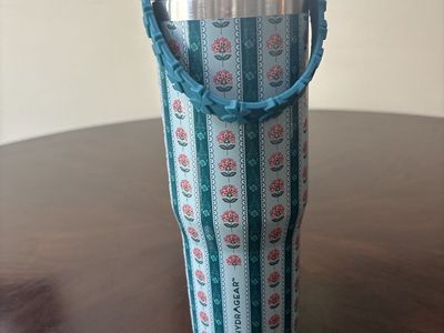 HYDRAGEAR Insulated Tumbler, Blue Floral Stripe, 40oz, Stainless Steel with Handle