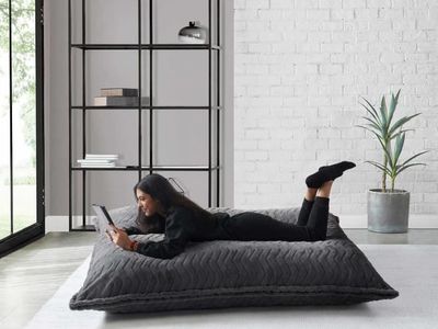 Large Gray Chevron Textured Floor Pillow Bean Bag Lounger