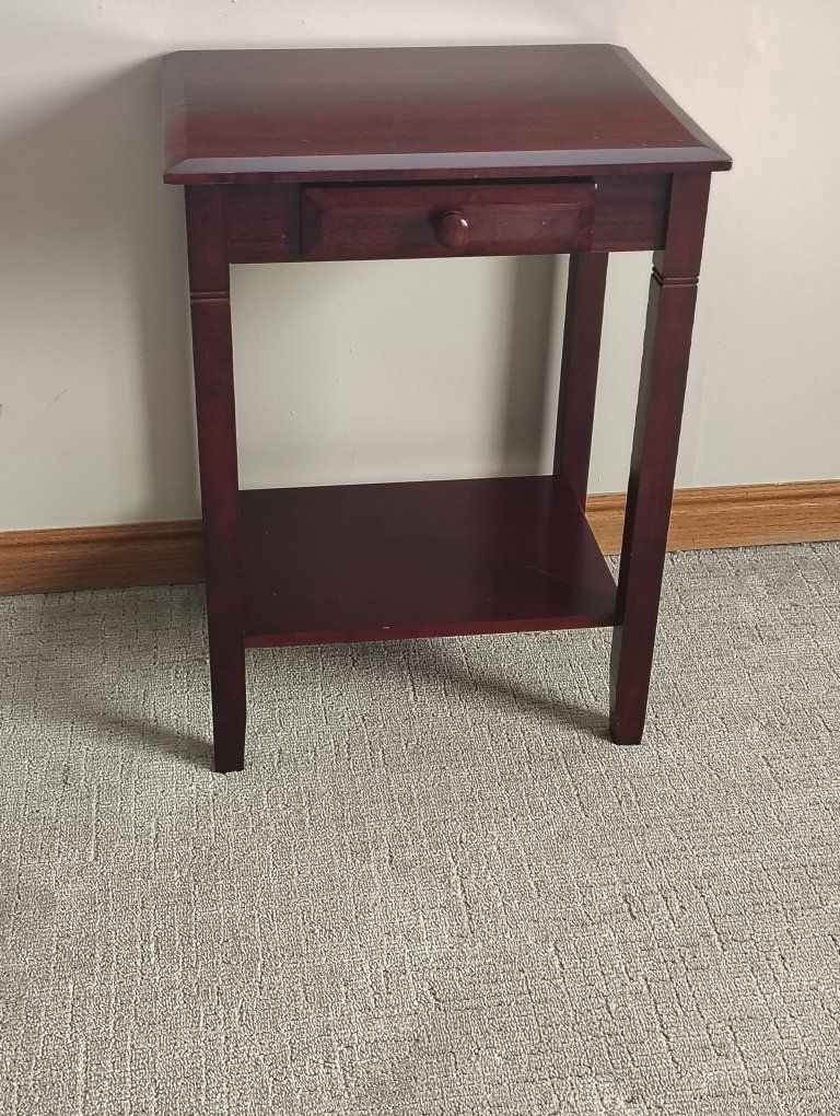Wooden End Table / Nightstand with Drawer and Shelf - Dark Cherry Finish