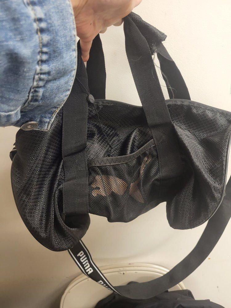 Puma Black Mesh Duffle Gym Bag with Shoulder Strap