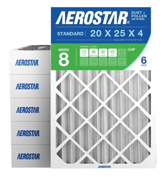 5 Pack Aerostar Standard 20x25x4 MERV 8 Furnace Filters