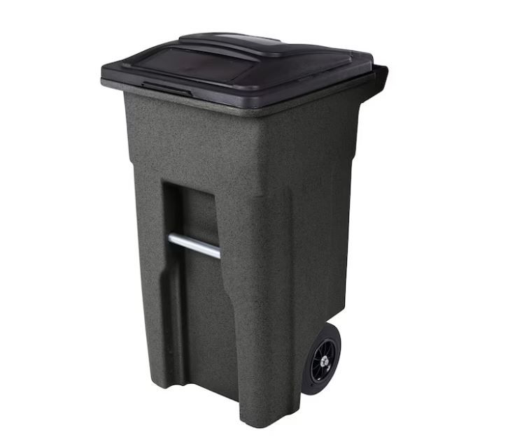 NEW! Toter 32 Gallon Blackstone Plastic Wheeled Hinged Lid Trash Can