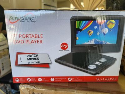 Supersonic SC-178DVD 7" Portable DVD Player with 270° Swivel Screen, USB, SD Card, Rechargeable Battery