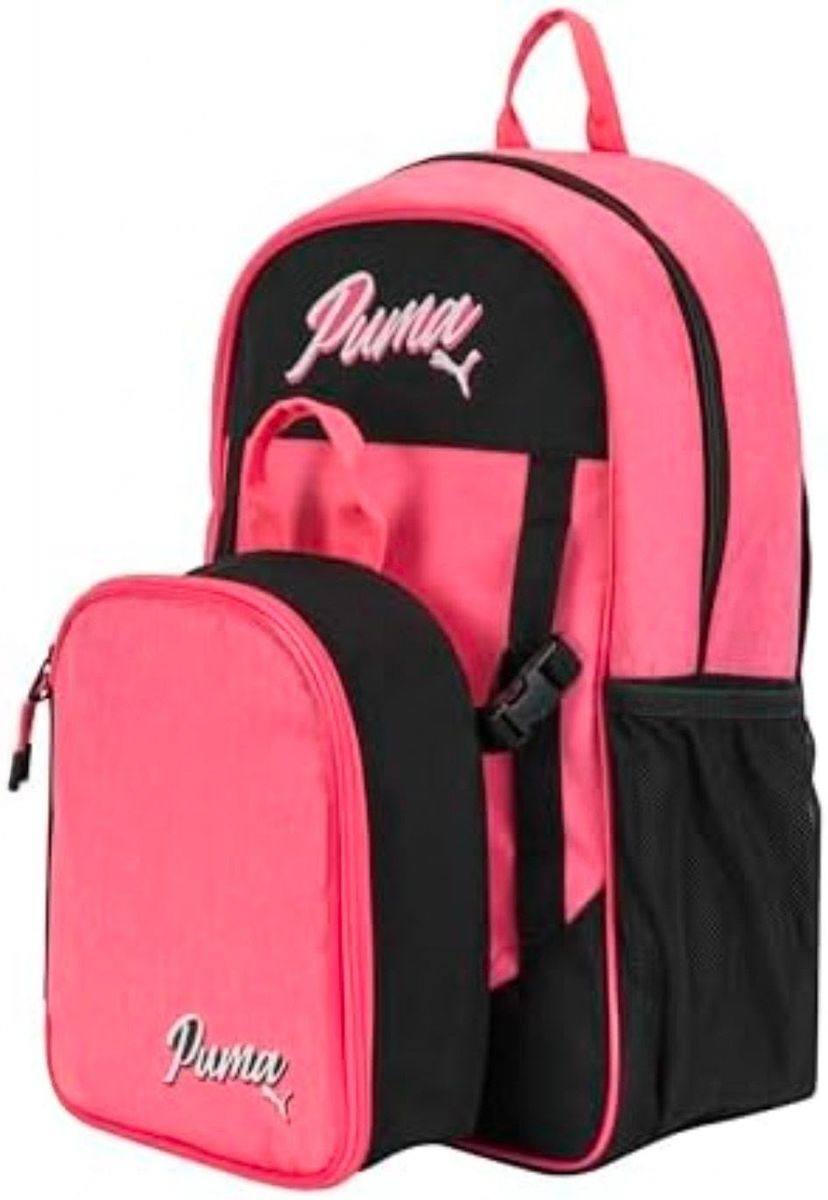 Puma Pink and Black School Backpack with Matching Detachable Lunch Bag