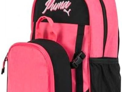 Puma Pink and Black School Backpack with Matching Detachable Lunch Bag