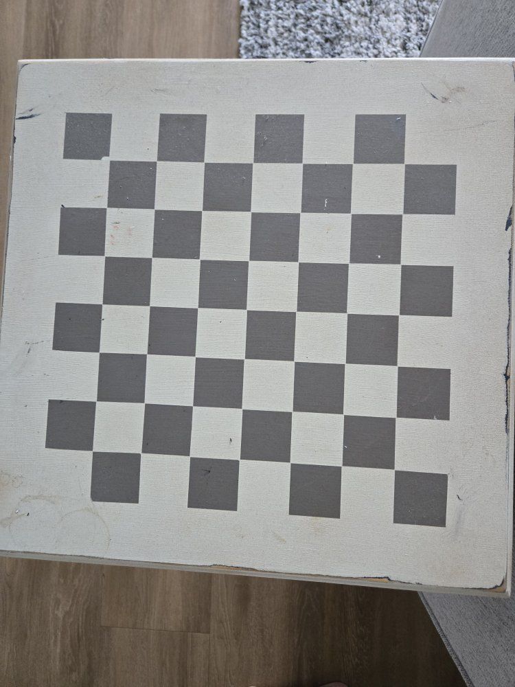 Vintage Hand-Painted Checkerboard End Table - Black Legs, off-white & Grey Top - checker/chess Table (game pieces not included)