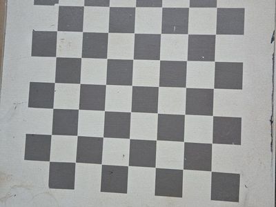Vintage Hand-Painted Checkerboard End Table - Black Legs, off-white & Grey Top - checker/chess Table (game pieces not included)