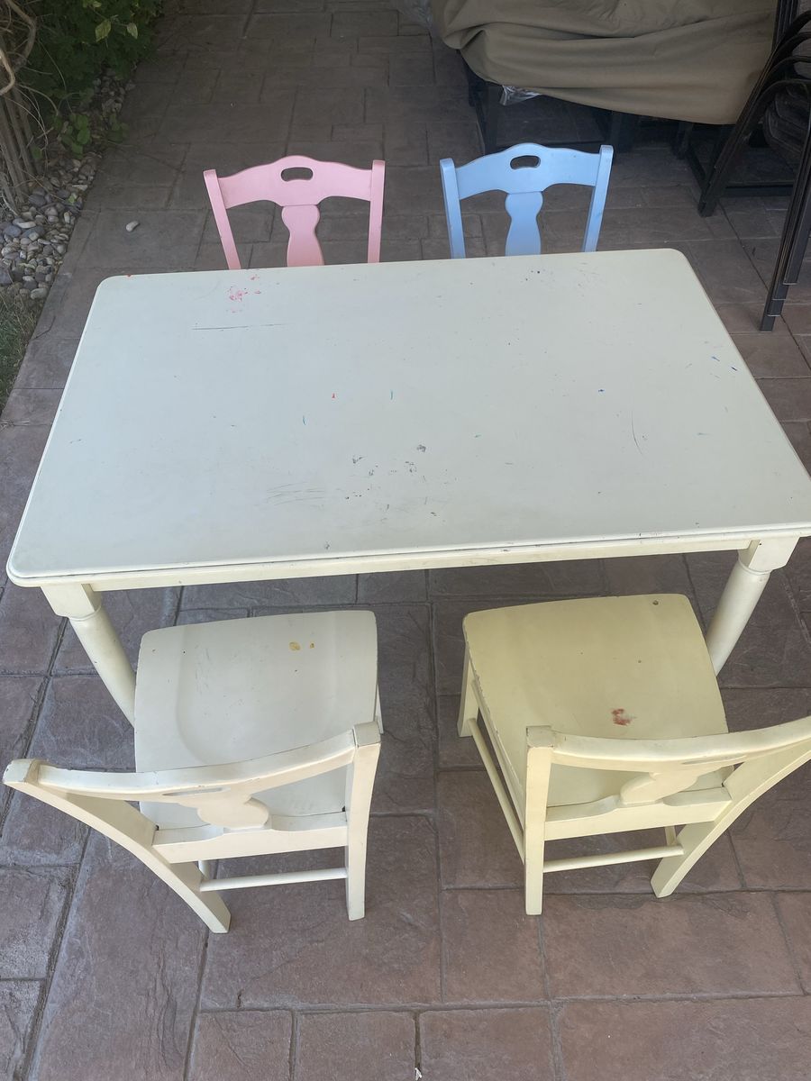 Kids Wooden Activity Table & 4 Chairs - White/Pastel, w/ Storage Drawers