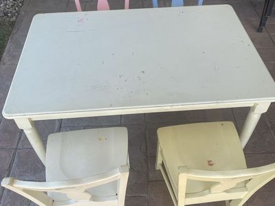 Kids Wooden Activity Table & 4 Chairs - White/Pastel, w/ Storage Drawers
