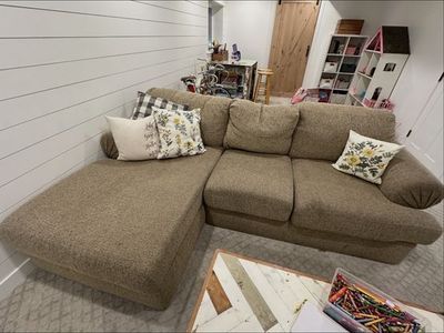 Brown Fabric L-Shape Sectional Sofa with Chaise