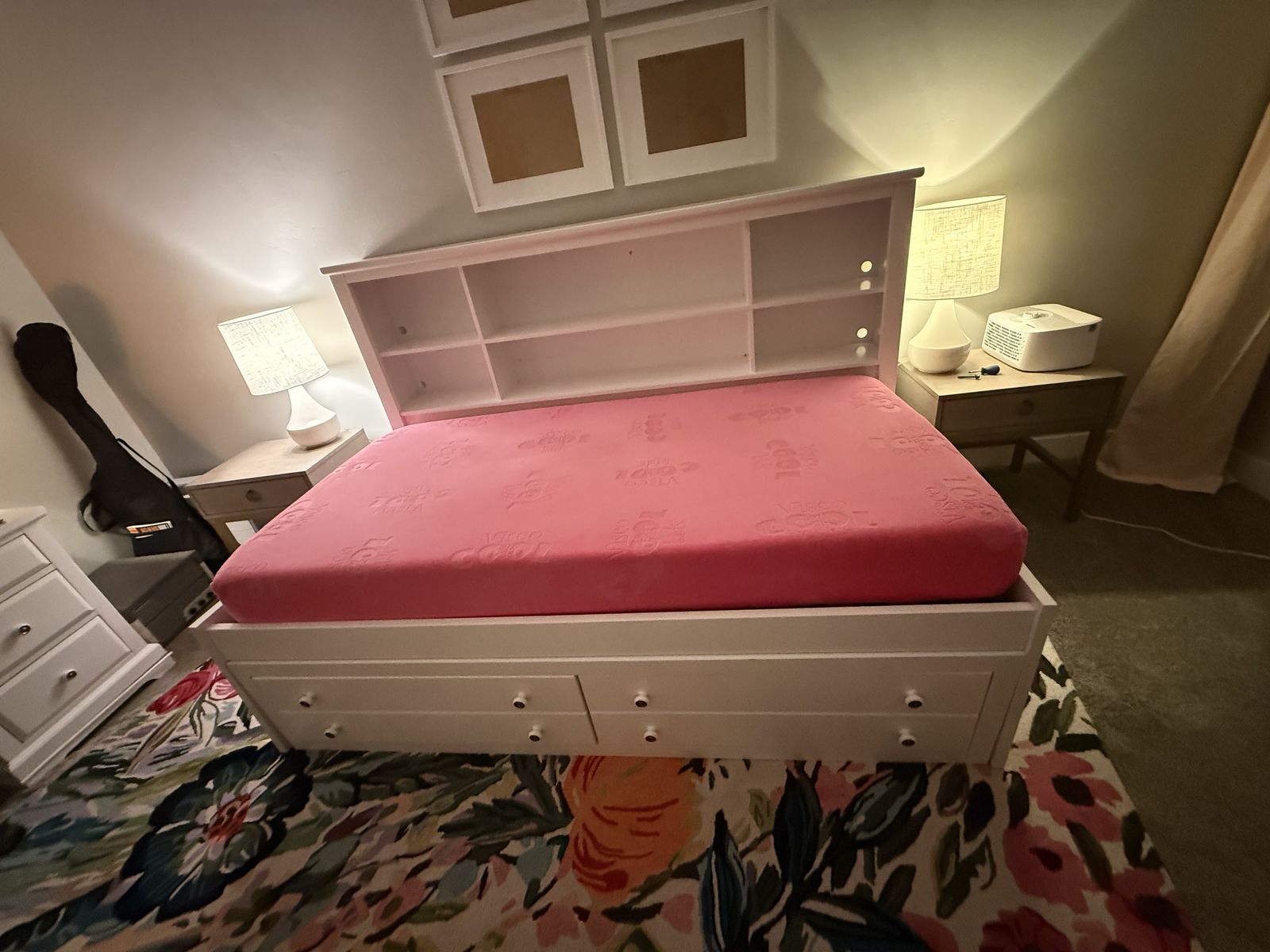 Cute white twin bed with storage underneath