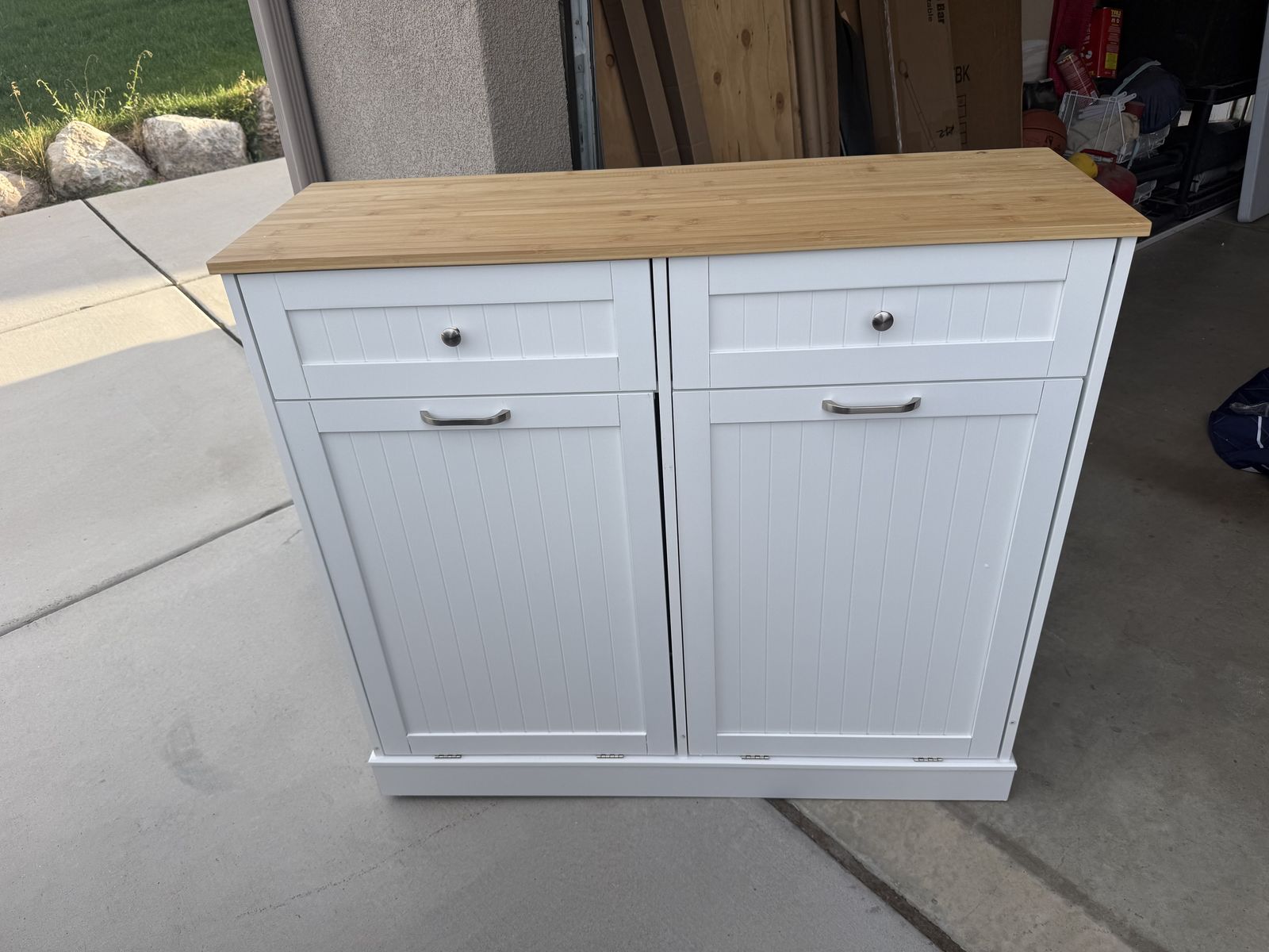 NEW 20 Gallon White double tilt trash cabinets