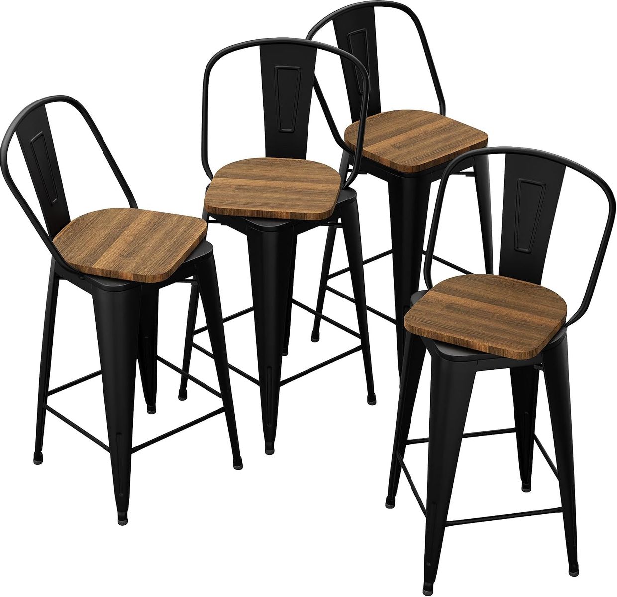 Andeworld 26 Inch Industrial Metal 360-degree Swivel Barstools with Wooden Seats (Set of 4)
