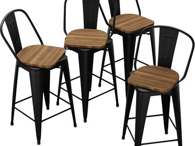 Andeworld 26 Inch Industrial Metal 360-degree Swivel Barstools with Wooden Seats (Set of 4)