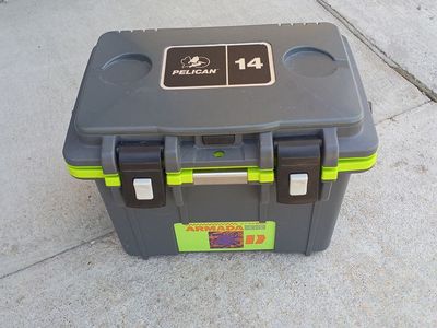 Pelican 14 Elite Cooler - Gray/Lime Green with Armada Skis Sticker