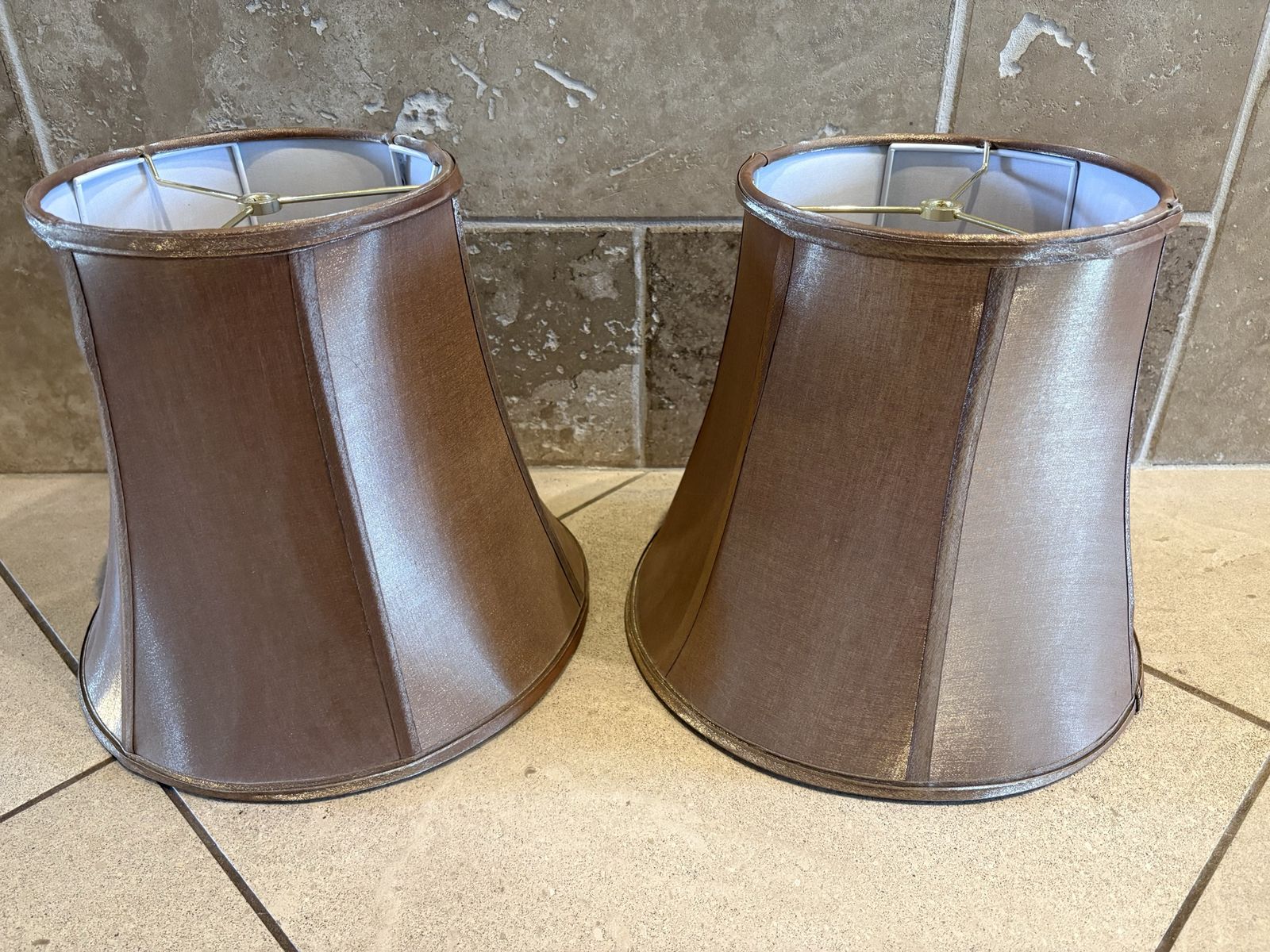 Pair of Shimmery Gold or Bronze Fabric Lampshades