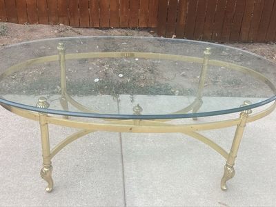 1980’s Vintage Brass & Glass Oval Coffee Table - Elegant Living Room Centerpiece