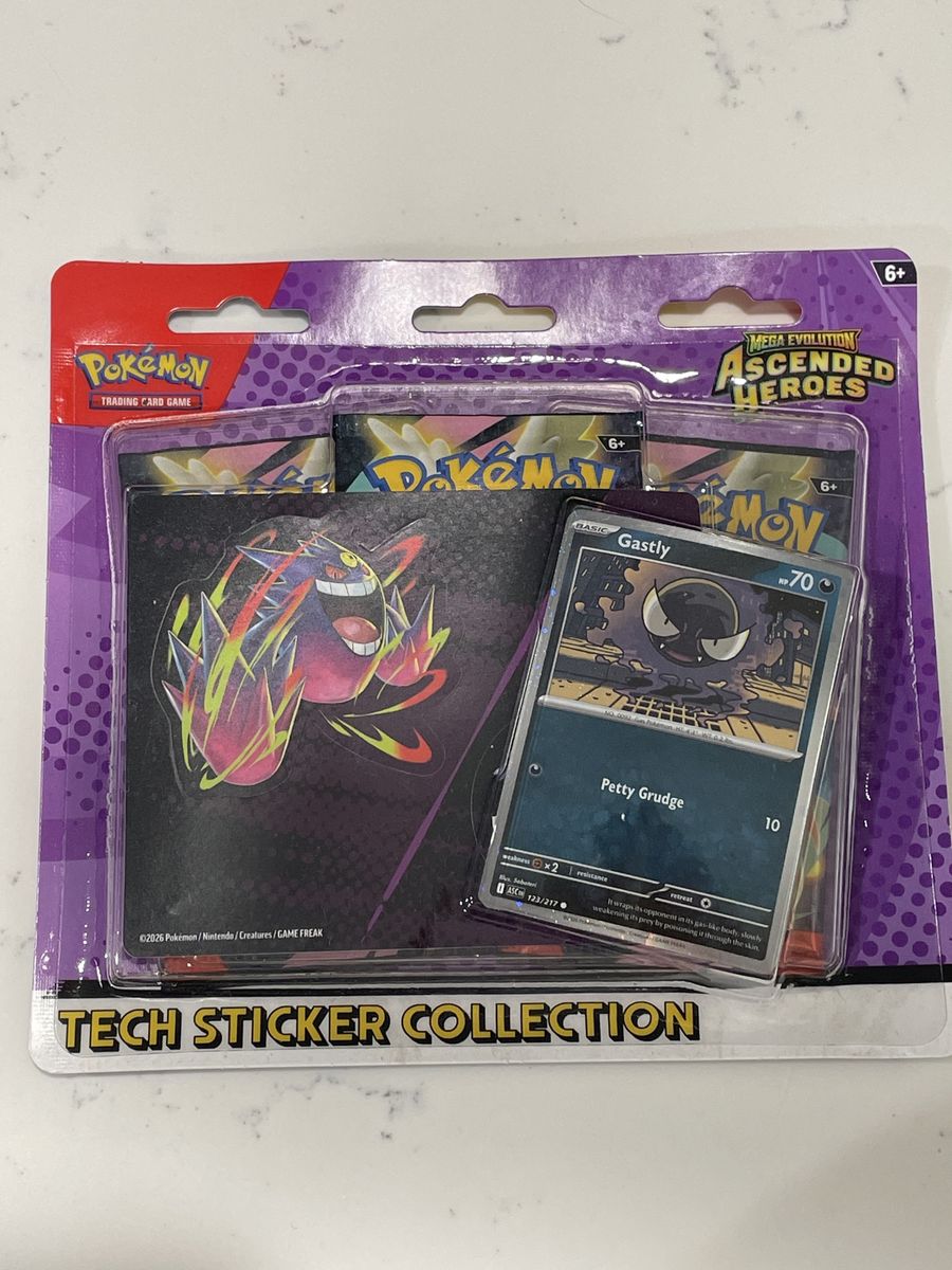 Pokemon TCG Mega Evolution Ascended Heroes Tech Sticker Collection w/ Gastly Card