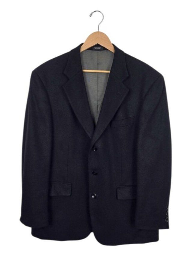 Oscar De La Renta Black Wool Cashmere Sport Coat Blazer 43R 2 Button Closure