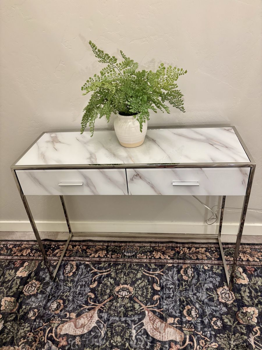 Price just dropped! Console Table Faux Marble Top Metal Frame 2-Drawer Entryway Accent Desk