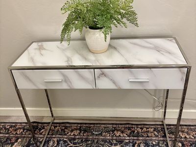 Price just dropped! Console Table Faux Marble Top Metal Frame 2-Drawer Entryway Accent Desk