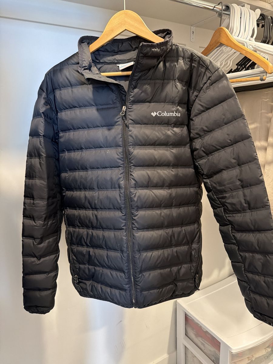 Columbia Black Puffer Jacket Men's Size L - Omni-Heat Warmth, Good Condition