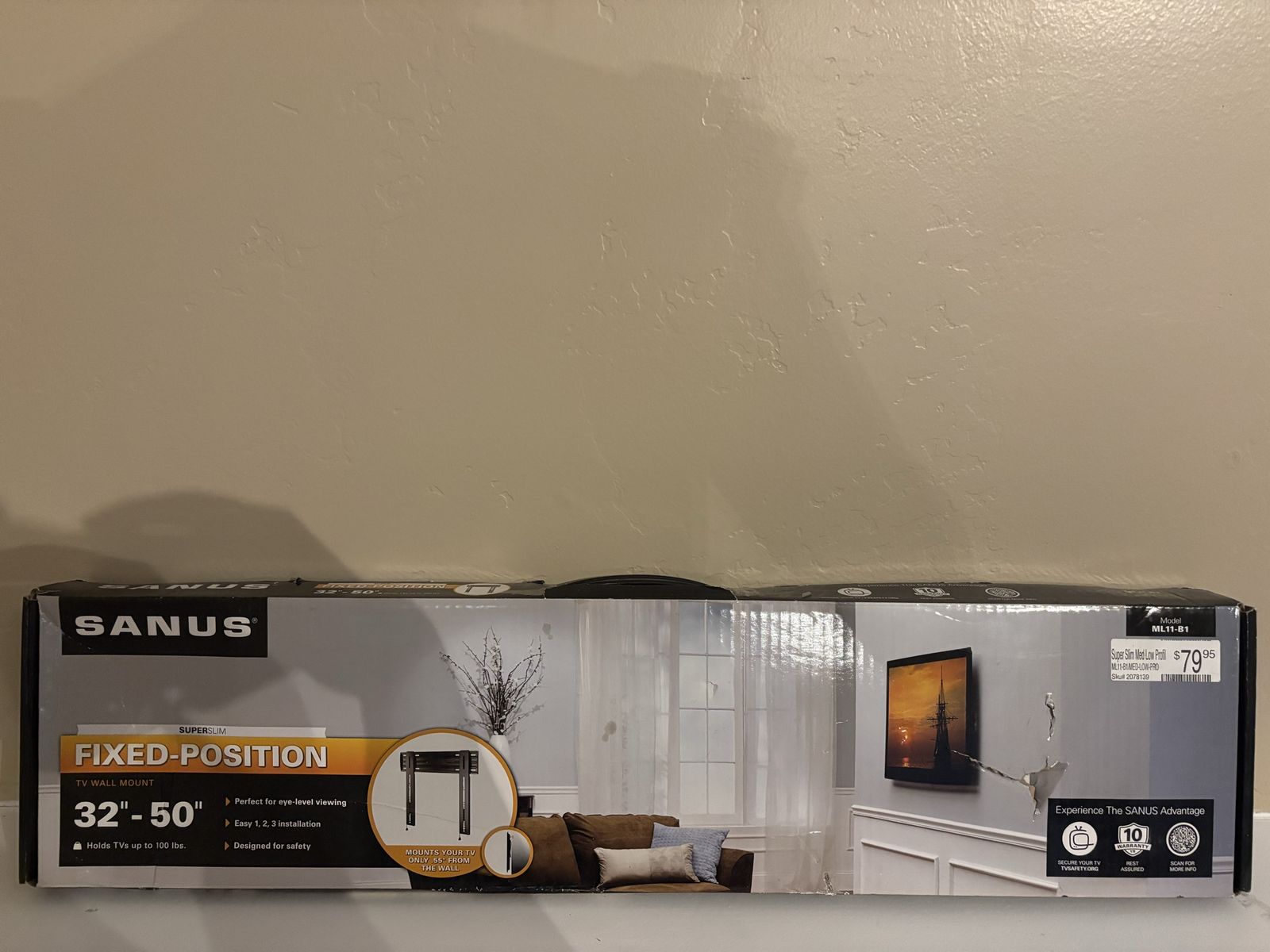 Sanus Super Slim Fixed-Position TV Wall Mount for 32-50" TVs, Holds up to 100 lbs