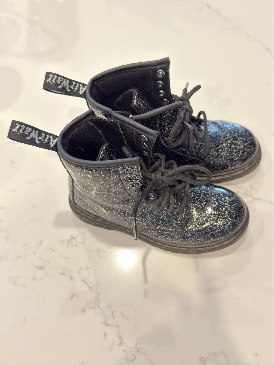 Dr. Martens Girls' 1460 Cosmic Glitter Black Lace-Up Combat Boots - Toddler Size 10