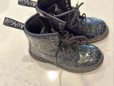 Dr. Martens Girls' 1460 Cosmic Glitter Black Lace-Up Combat Boots - Toddler Size 10