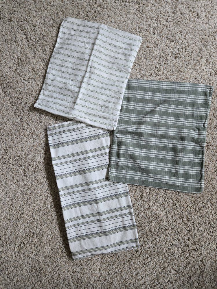 Striped Green and White Fabric Material pillow covers