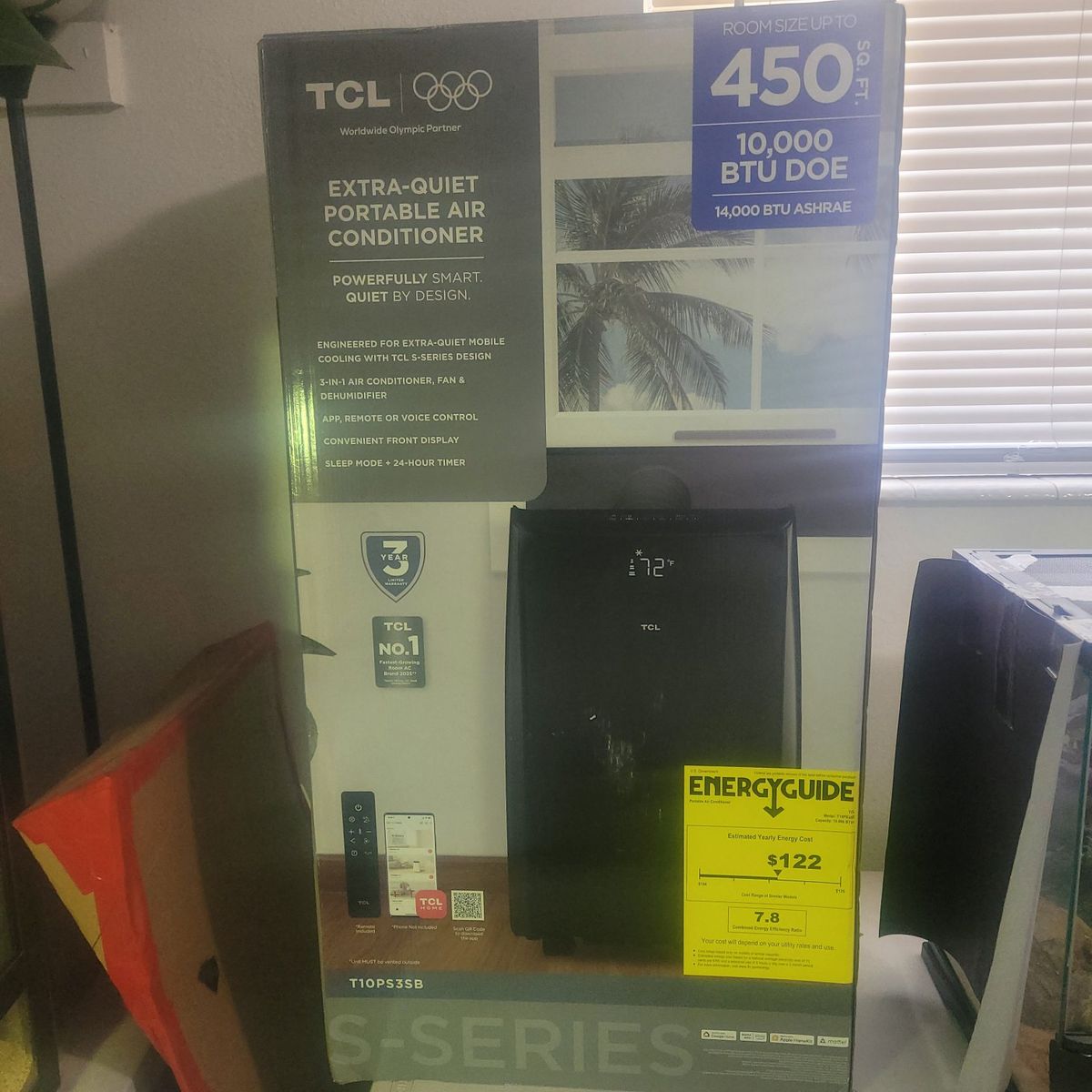 TCL S-Series Extra-Quiet 3-in-1 Portable Air Conditioner 10,000 BTU DOE T10PS3SB