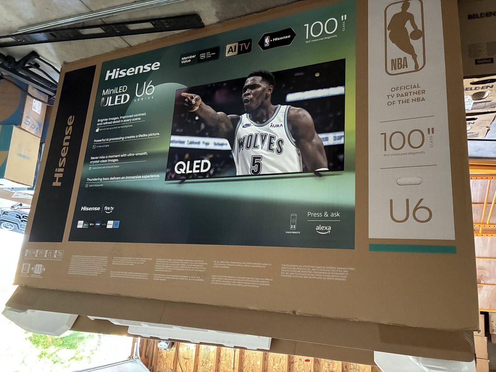 Hisense U6 Series 100" Mini-LED ULED 4K UHD Smart TV (100U65QFC) - 144Hz, Built-in Subwoofer. New but with a screen damage. Free
