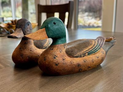 Large 10” Hand-Carved Korean Wedding Ducks – Signed Artisan Set (Kim Hyeon-dong)