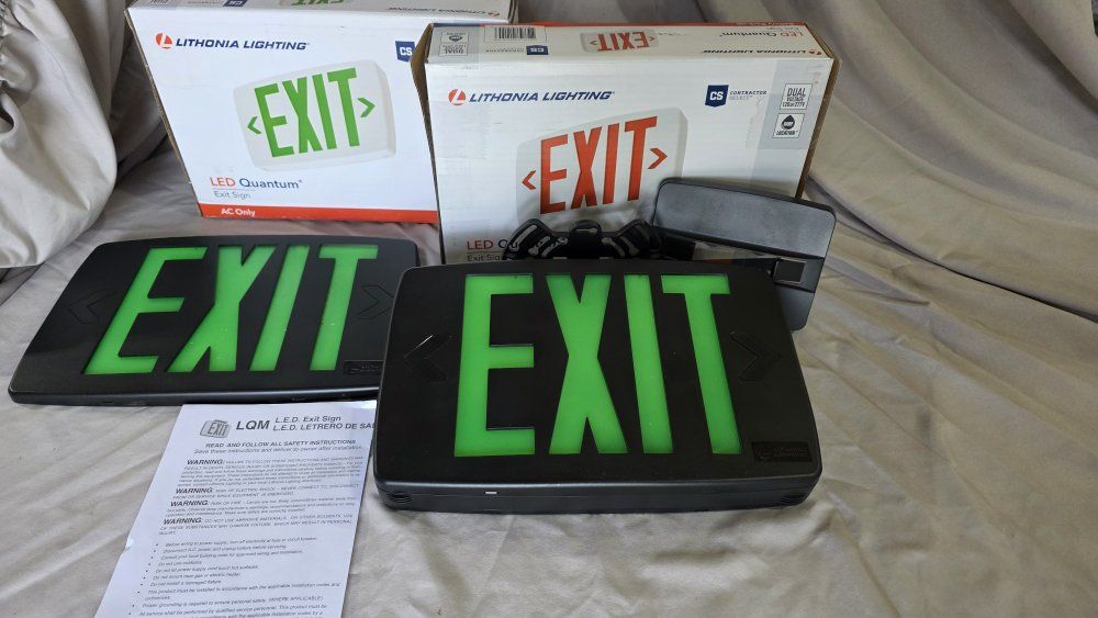 Lithonia Lighting LED Quantum Exit Signs (2-Pack) - AC Only, Green, red, shop lights industrial lighs, Emergency Lighting, and s