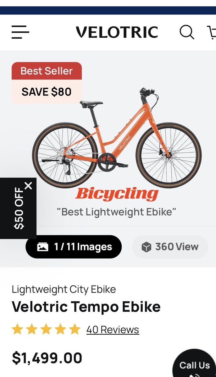 Velotric Tempo Lightweight City Ebike - Orange, Best Seller