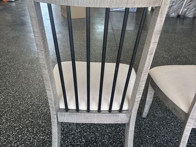 Set of 4 Grey Washed Wood Dining Chairs with Upholstered Seats