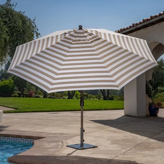 SunVilla 11’ Round Cabana Stripe Aluminum Market Umbrella, Beige #98106