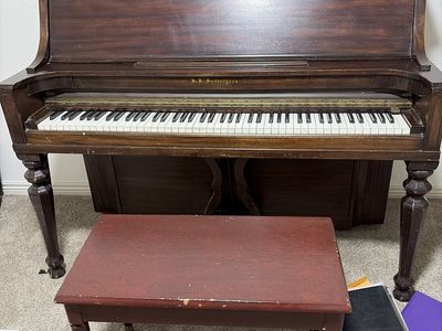 FREE!! B.K. Settergren Upright Piano with Matching Bench - Wood Finish