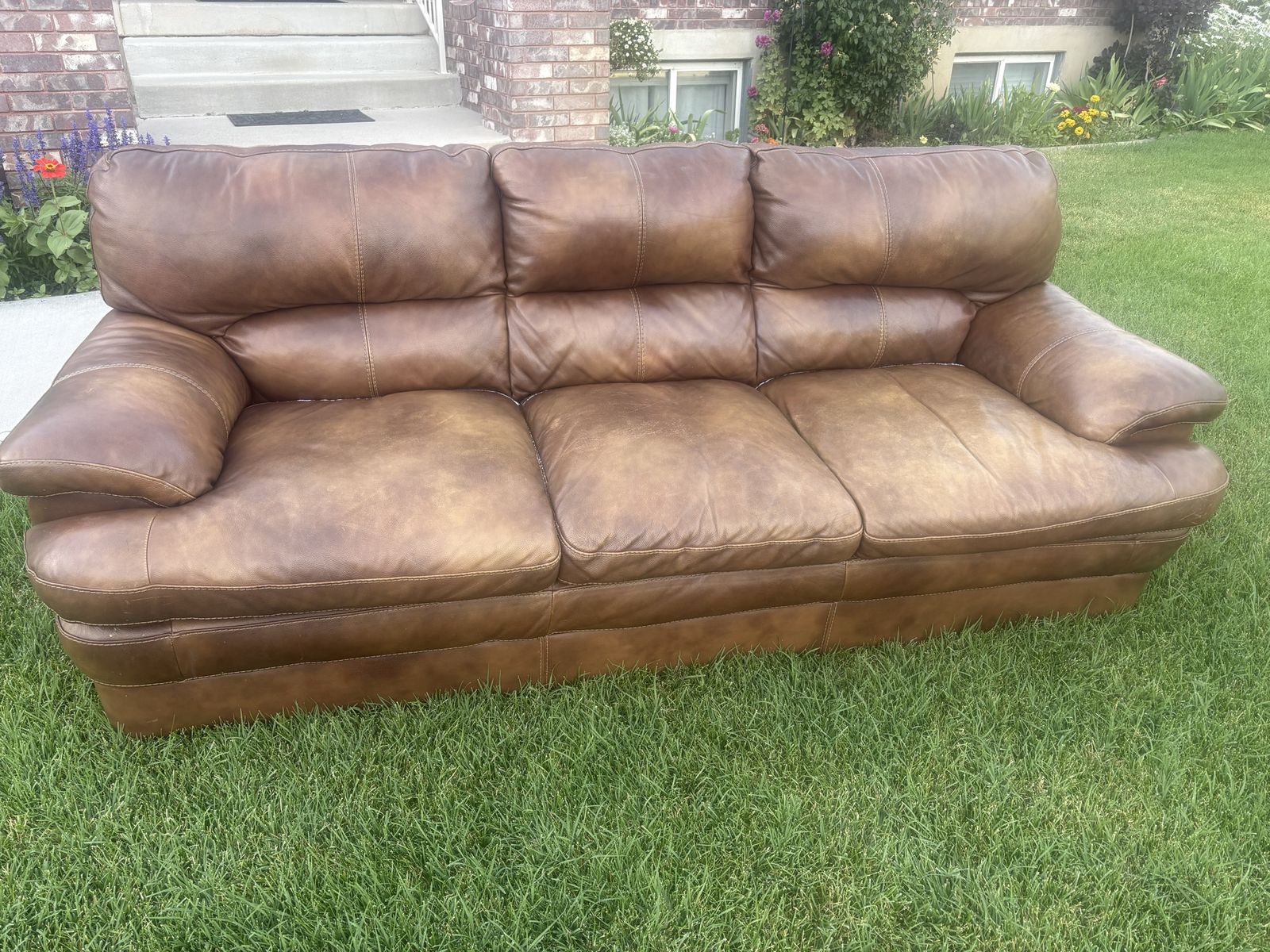 Brown Faux Leather Sofa -FREE, Pick Up Only