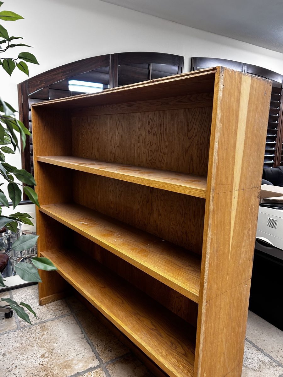 Solid Wood Bookshelf - 65.5"H x 64"W x 12.5"D, Light Oak Finish, Multiple Shelves