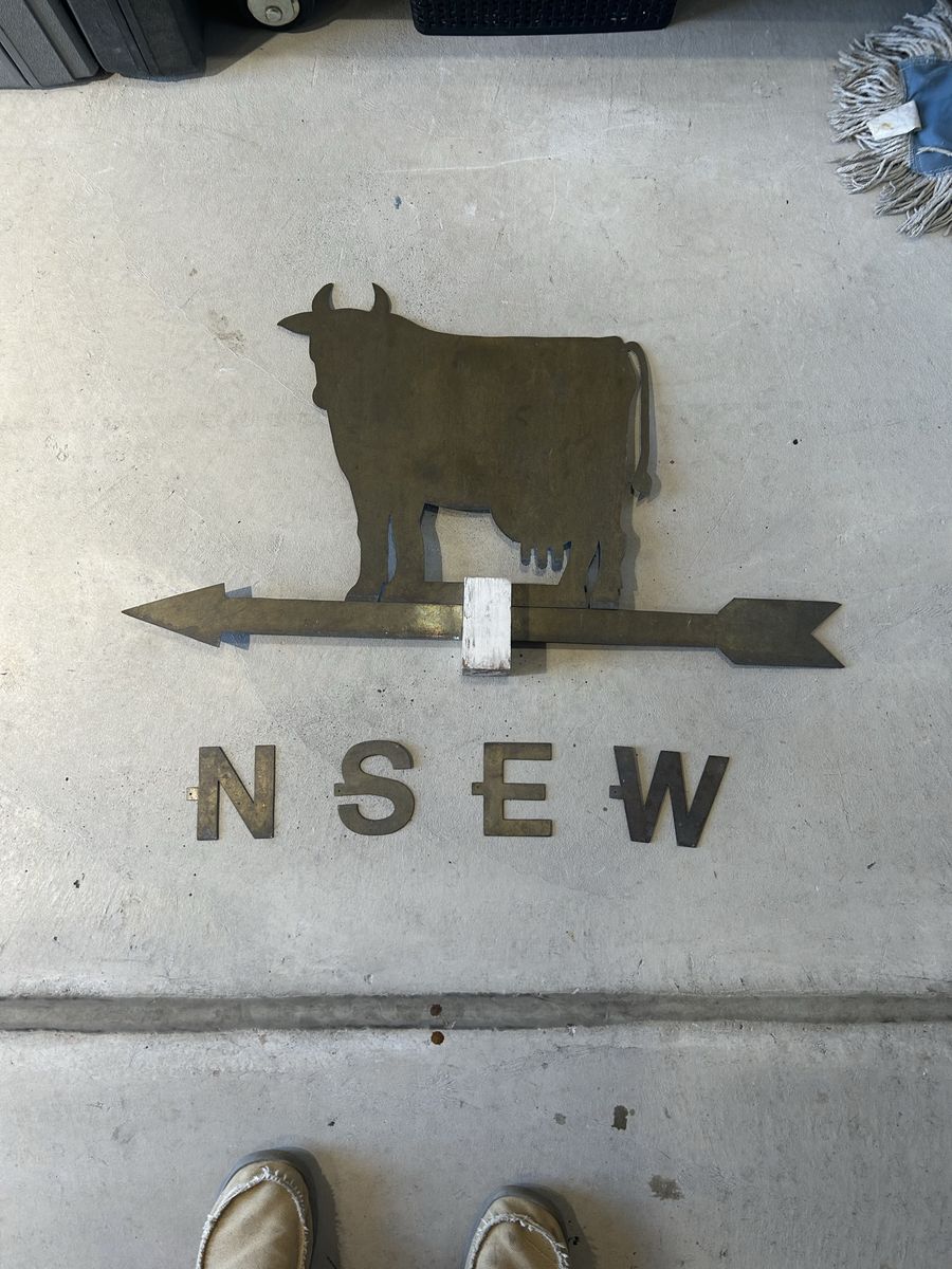 Vintage Brass Cow Weathervane with N, S, E, W Directionals - Farmhouse Decor