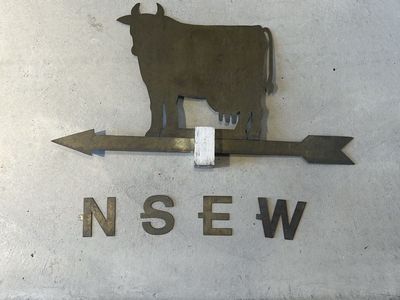 Vintage Brass Cow Weathervane with N, S, E, W Directionals - Farmhouse Decor