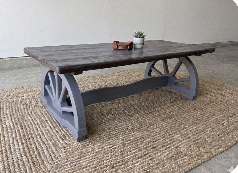 Wagon Wheel Coffee Table – Rustic Gray & Charcoal