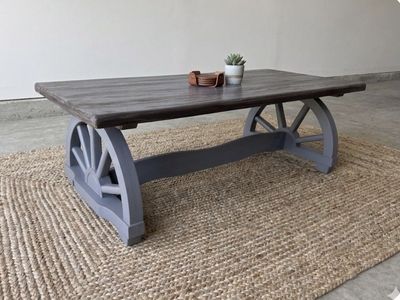 Wagon Wheel Coffee Table – Rustic Gray & Charcoal