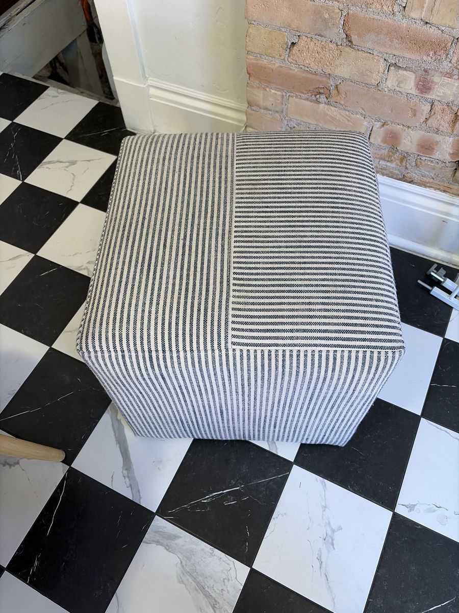 Stripe Upholstered Ottoman/Footrest - Black & White, Compact Design